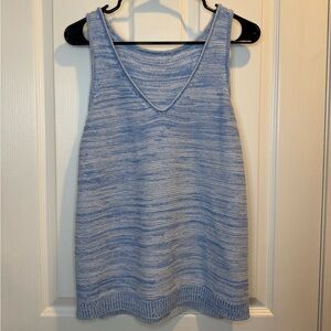 Handmade Blue and White Knit Sleeveless V Neck Top Size M